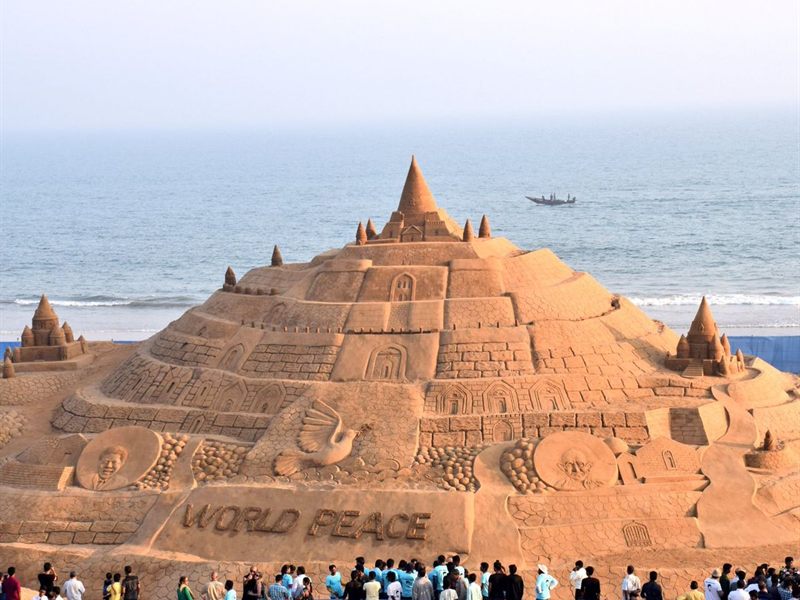 Sand sculpture on the beach at Puri