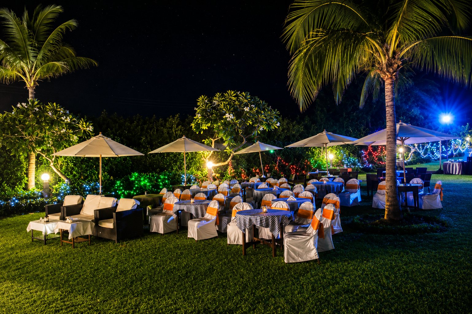 Landscaped lawns at The Hans Coco Palms, Puri
